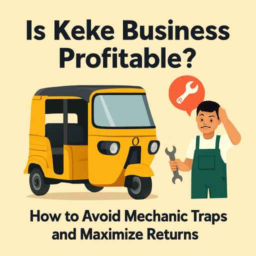Image_2025_08_07_08_35_23 yellow tricycle (keke), a mechanic with tool,is keke business profitable? Yes it is if you avoid often this scenario in the image